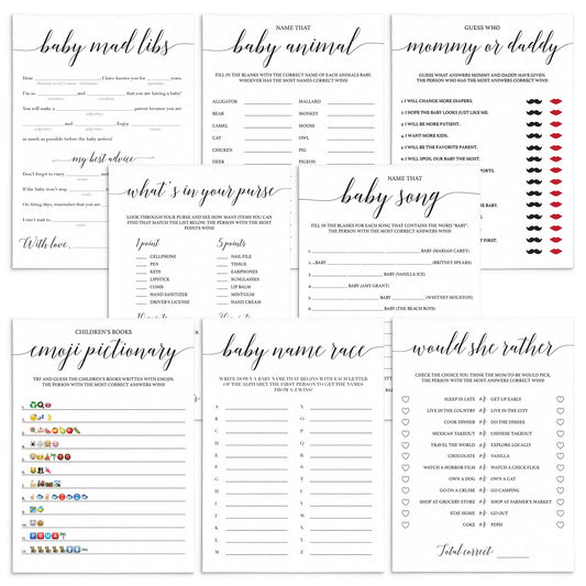 Modern Calligraphy Baby Shower Game Bundle Instant Download by LittleSizzle