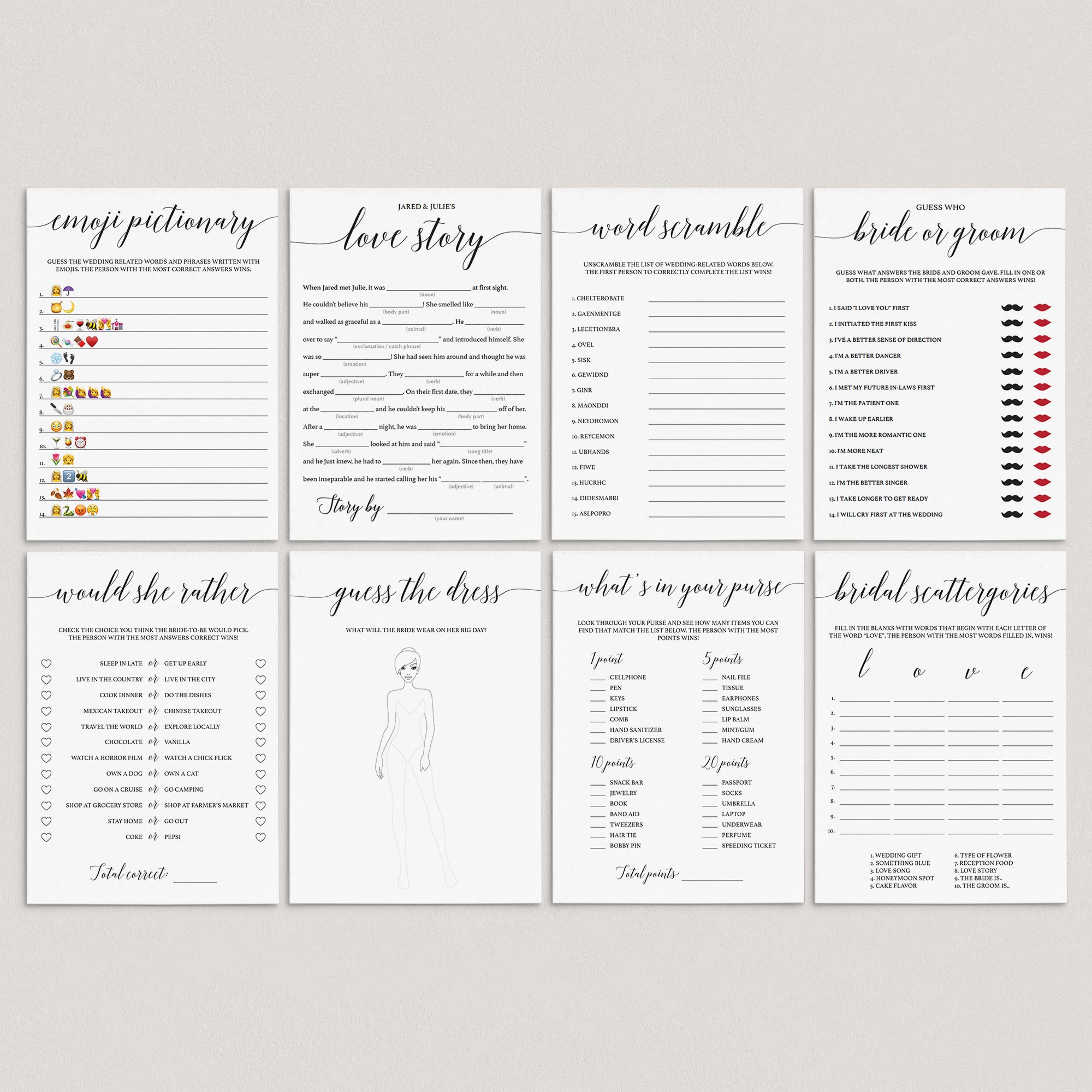 Elegant Bridal Shower Games Pack Download by LittleSizzle