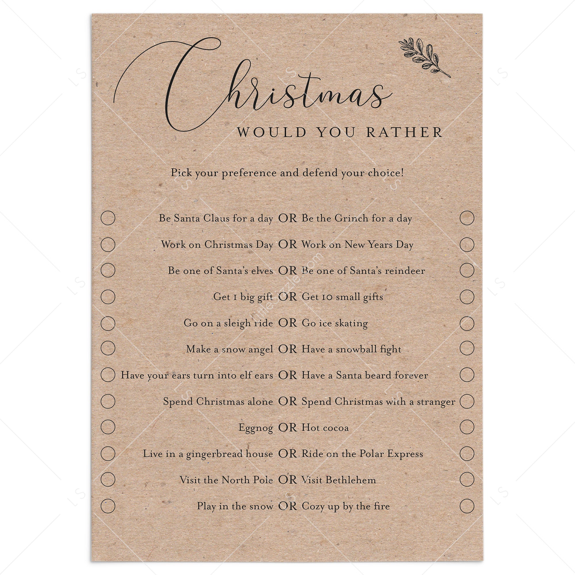 DIY Kraft Christmas Game Would You Rather by LittleSizzle