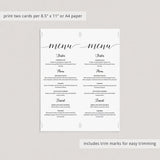DIY Menu Template Black & White