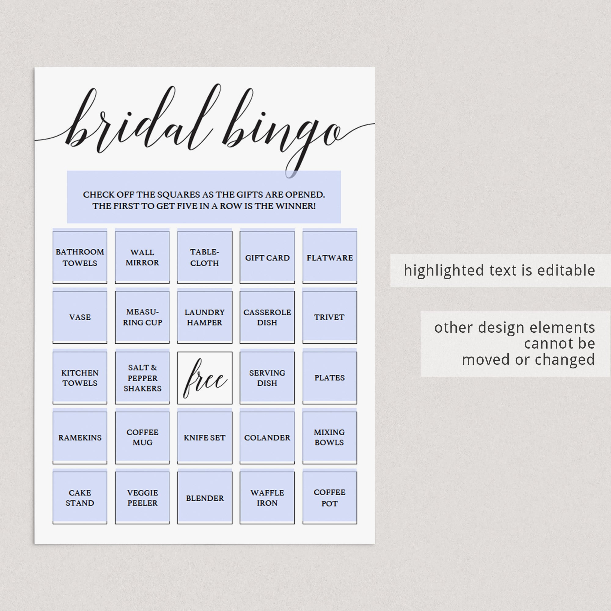 Create your onw bridal bingo cards template by LittleSizzle