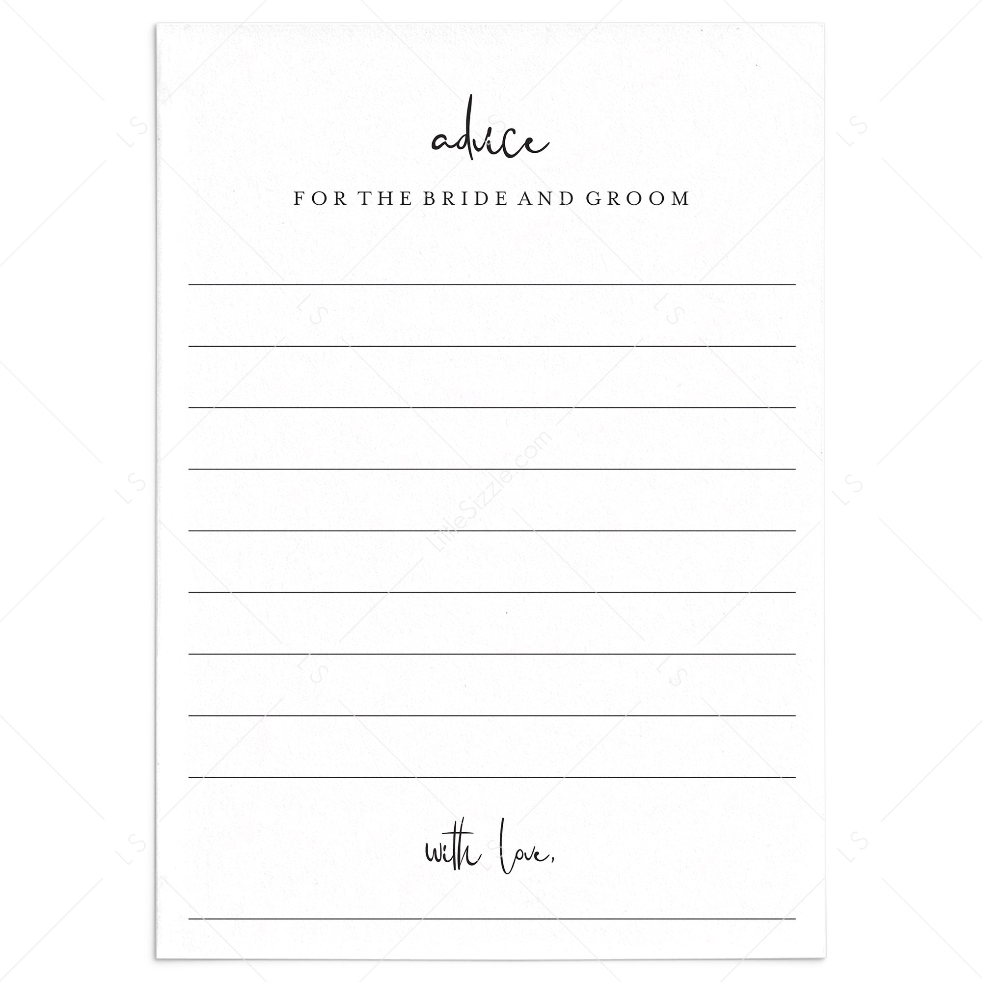 Modern Wedding Advice Cards Printable by LittleSizzle