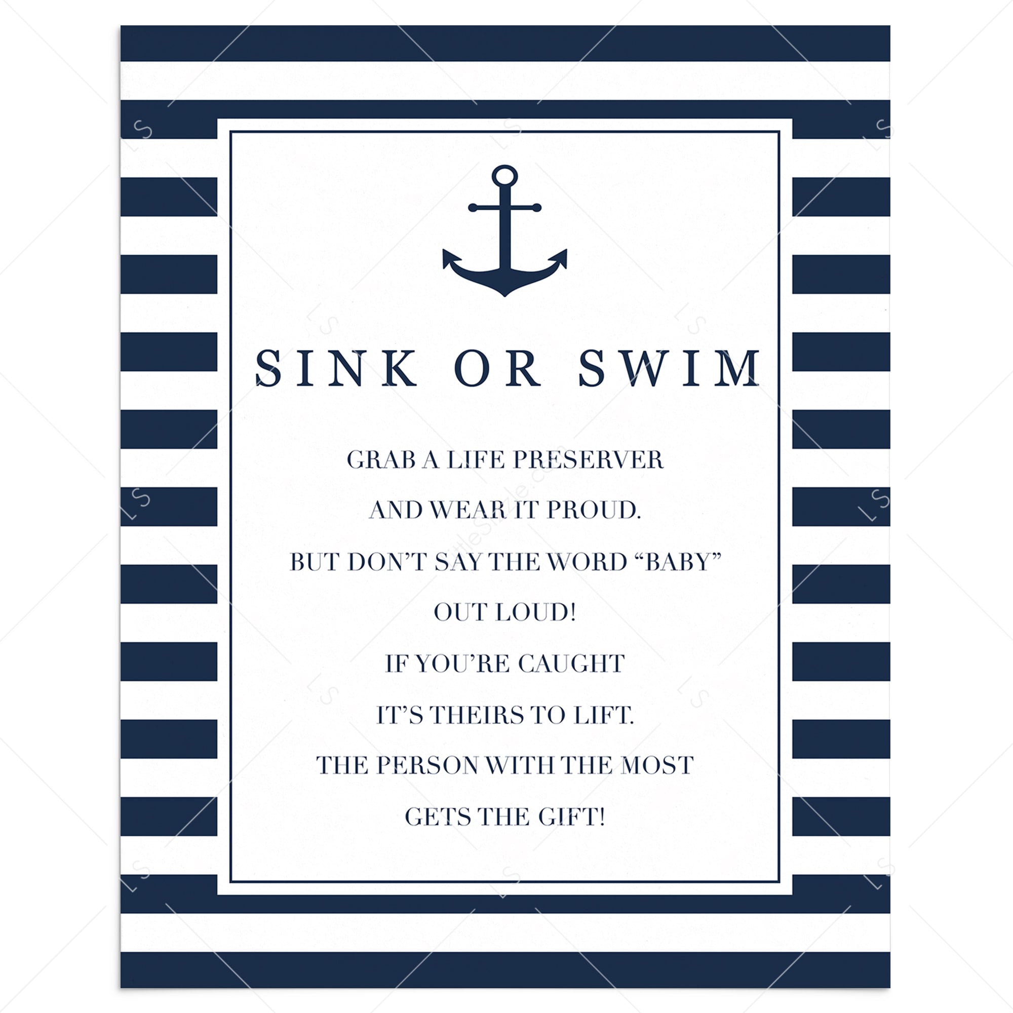 Sink or Swim baby shower game Don't Say Baby printable table sign