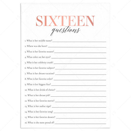 Sweet Sixteen Party Game How Well Do You Know The Birthday Girl Printable by LittleSizzle