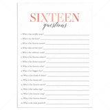 Sweet Sixteen Party Game How Well Do You Know The Birthday Girl Printable by LittleSizzle