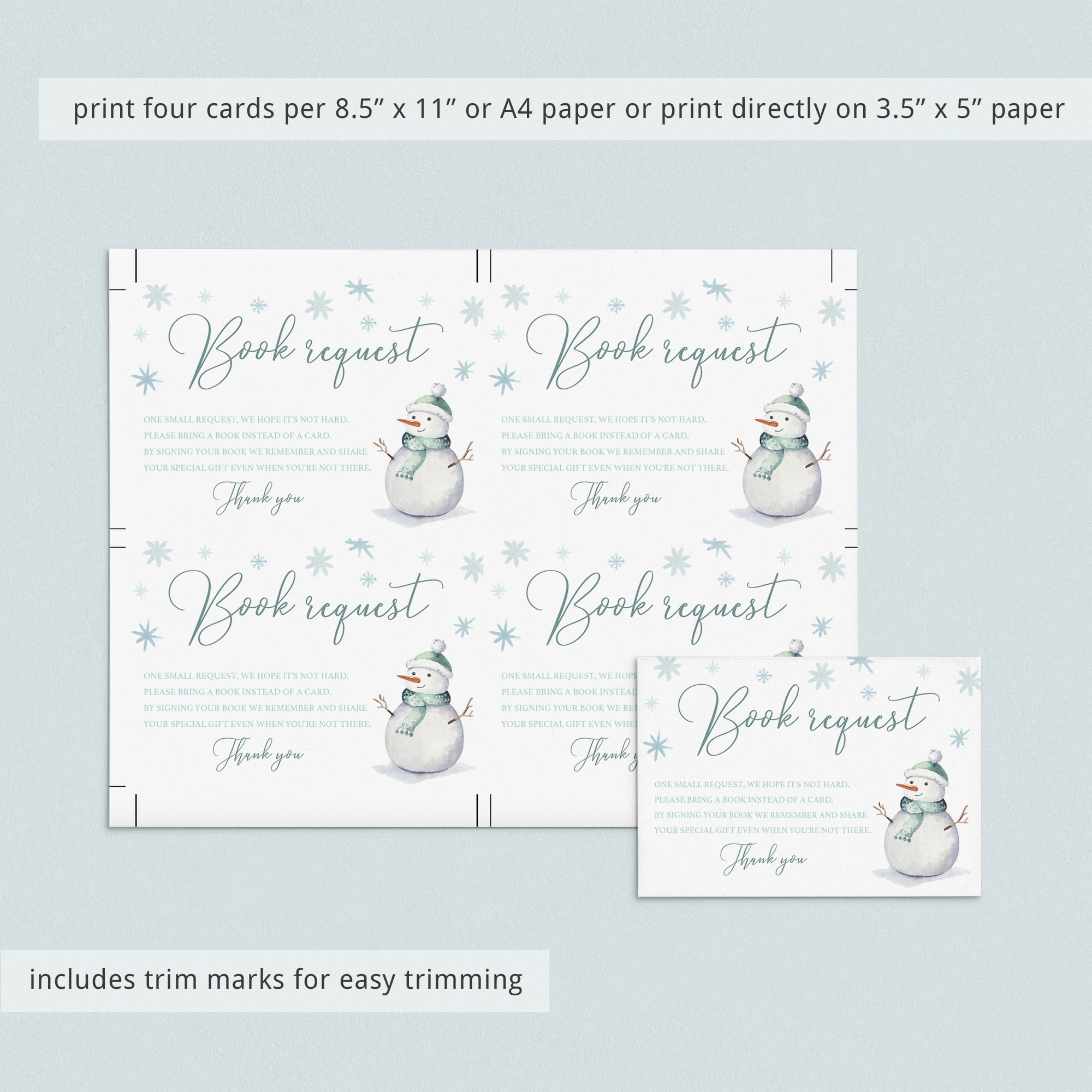 Snowmen baby shower book request card template by LittleSizzle