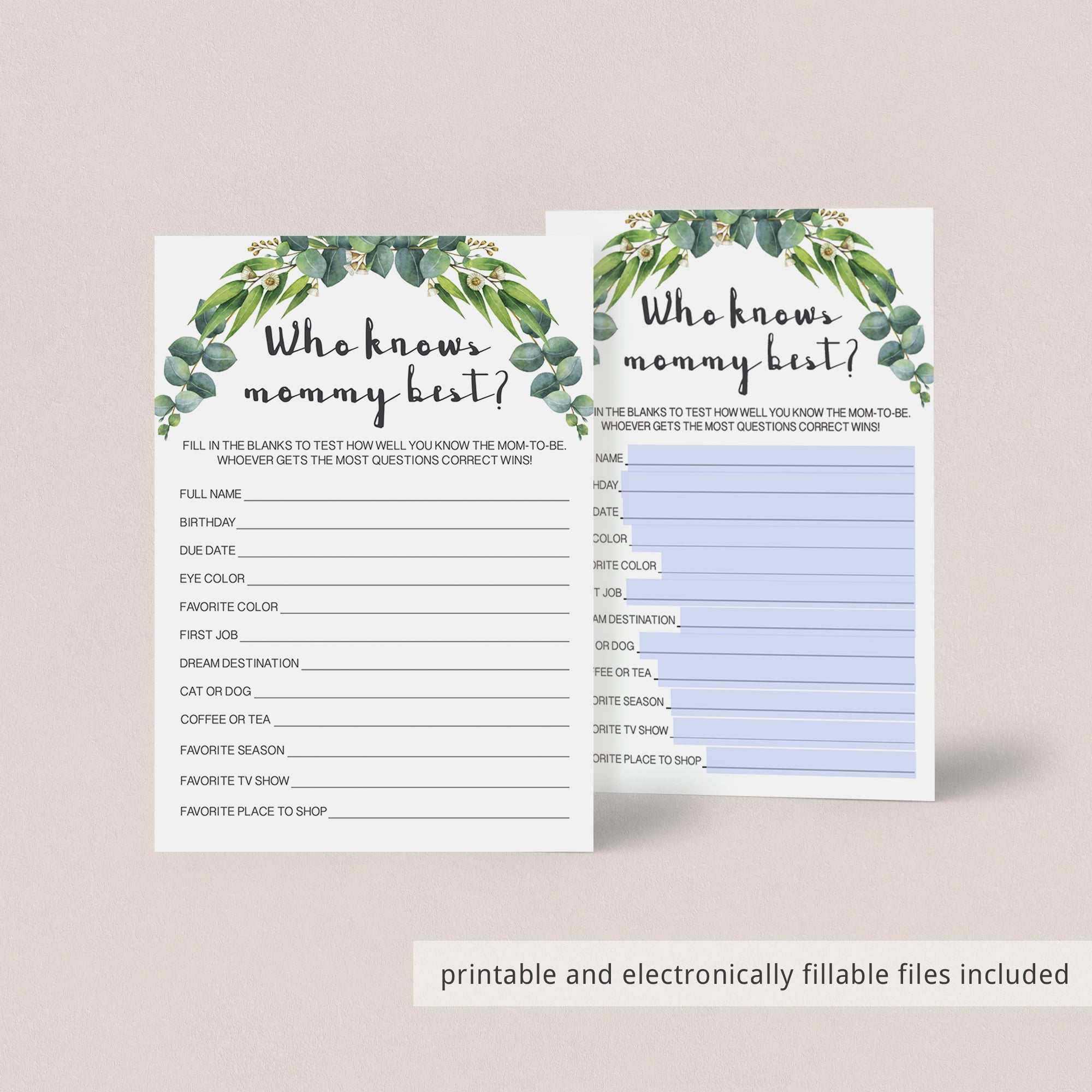 Greenery mommy trivia for zoom baby shower by LittleSizzle