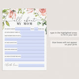 Mother's Day All About Mom Questionnaire Printable & Virtual