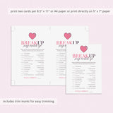 Breakup Songs Match Up with Answer Key Printable