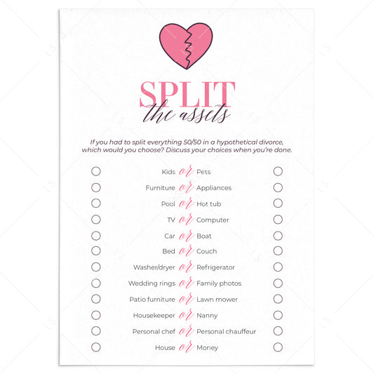 Split Up Party Game Split The Assets Printable by LittleSizzle