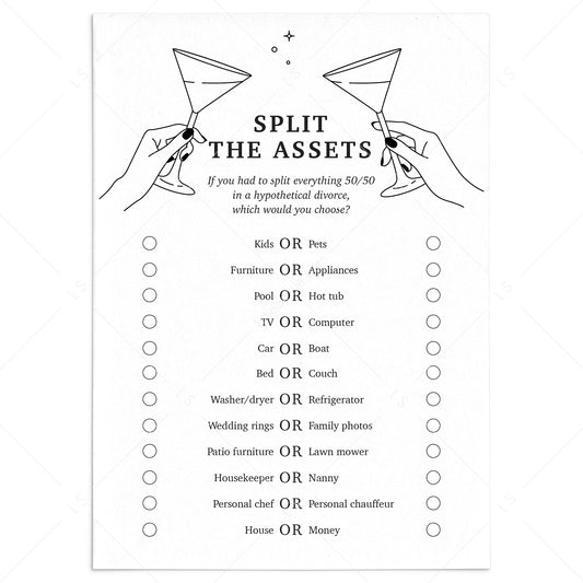 Printable Divorce Party Game Split The Assets by LittleSizzle