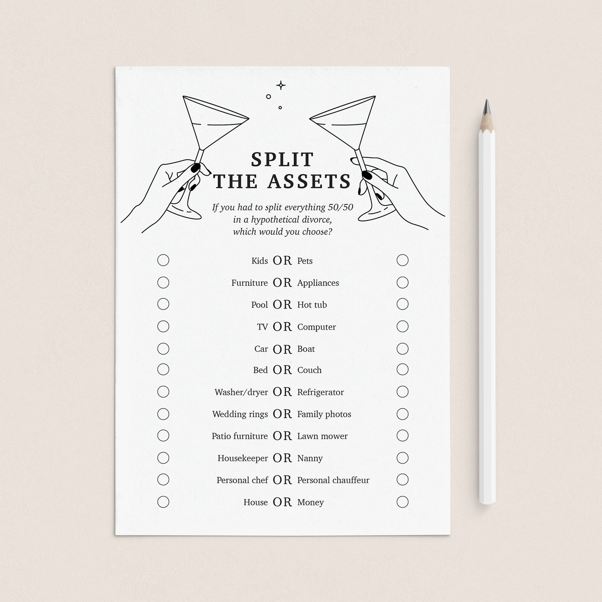 Printable Divorce Party Game Split The Assets by LittleSizzle