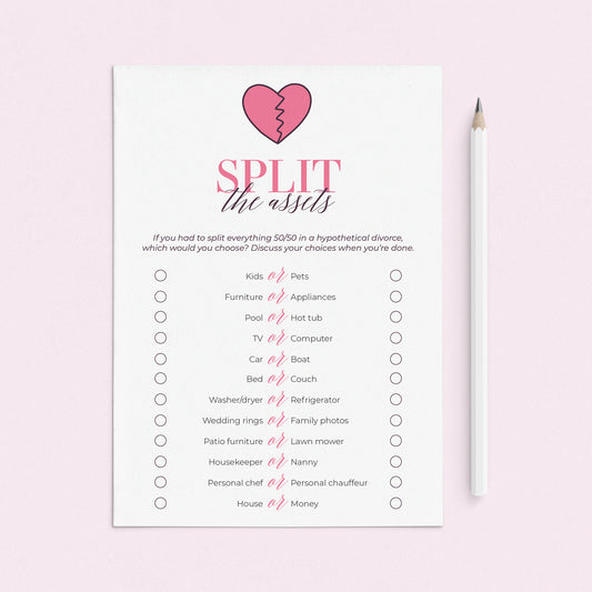 Split Up Party Game Split The Assets Printable by LittleSizzle