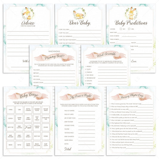 Printable Blush Pink Watercolor Baby Shower Game Package by LittleSizzle