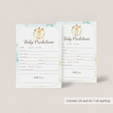 Printable Forest Animal Baby Shower Predictions Card