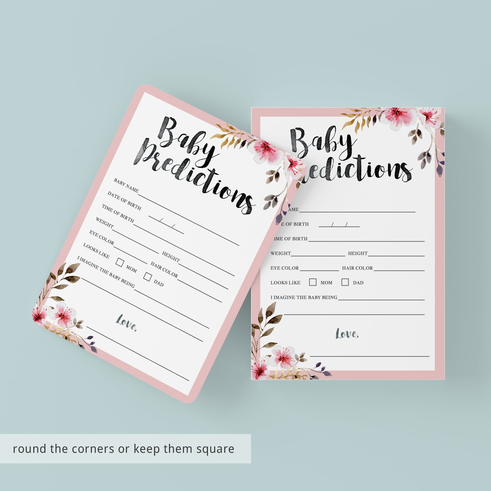 Printable predictions for baby girl game by LittleSizzle