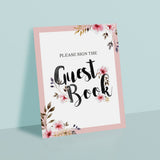 Sign the guest book printable table sign with pink watercolor flowers by LittleSizzle