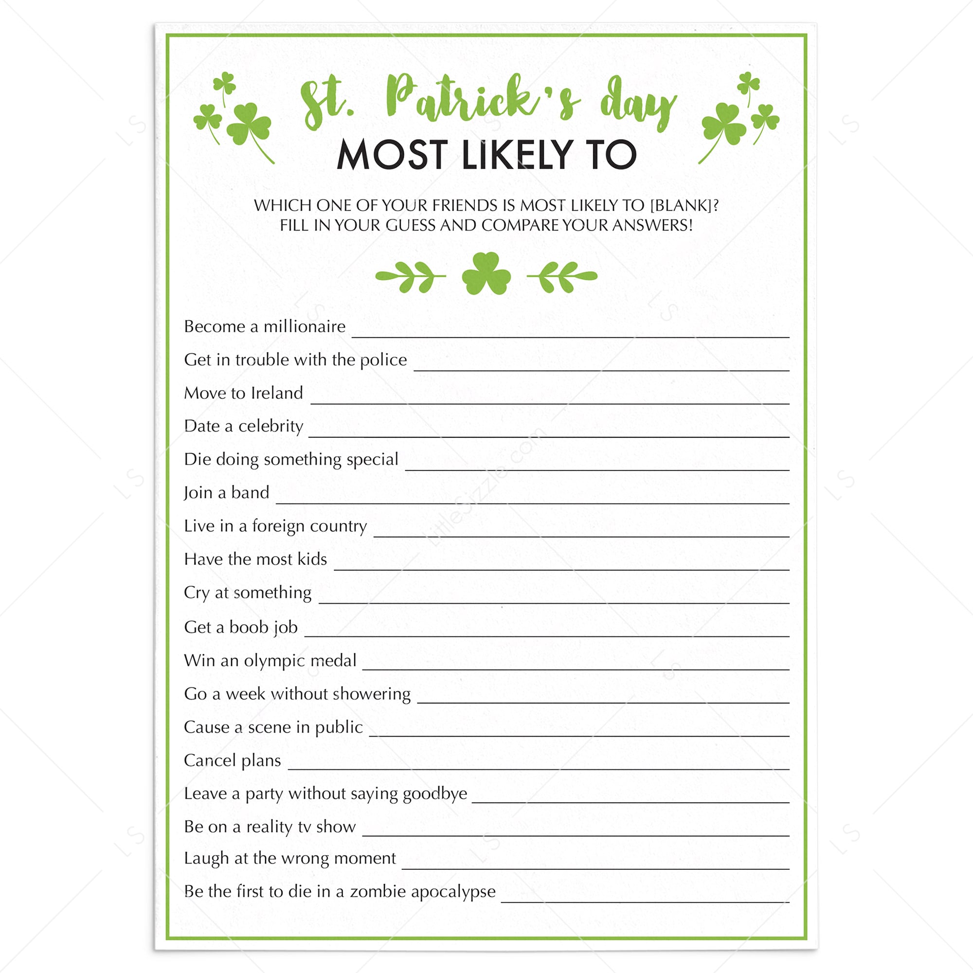 St Patricks Day Party Activity For Friends by LittleSizzle
