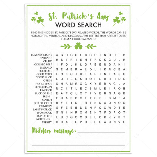 Saint Patrick Word Find Game Printable by LittleSizzle
