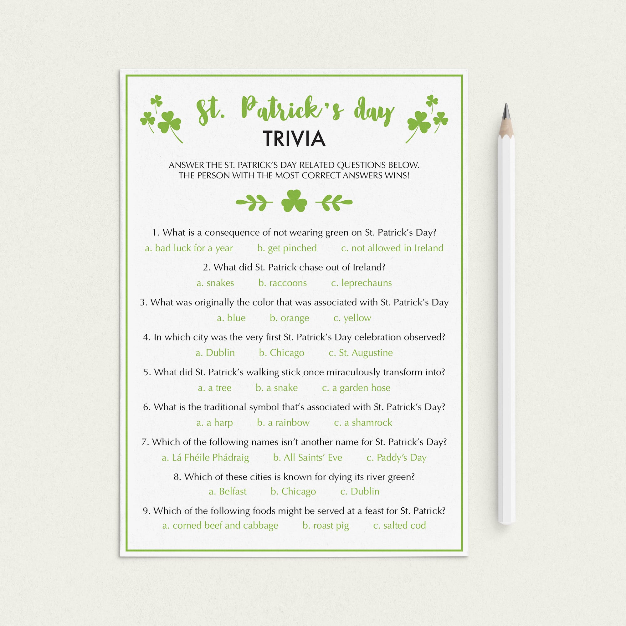(Zoom) St Patricks Day Quiz For Adults by LittleSizzle