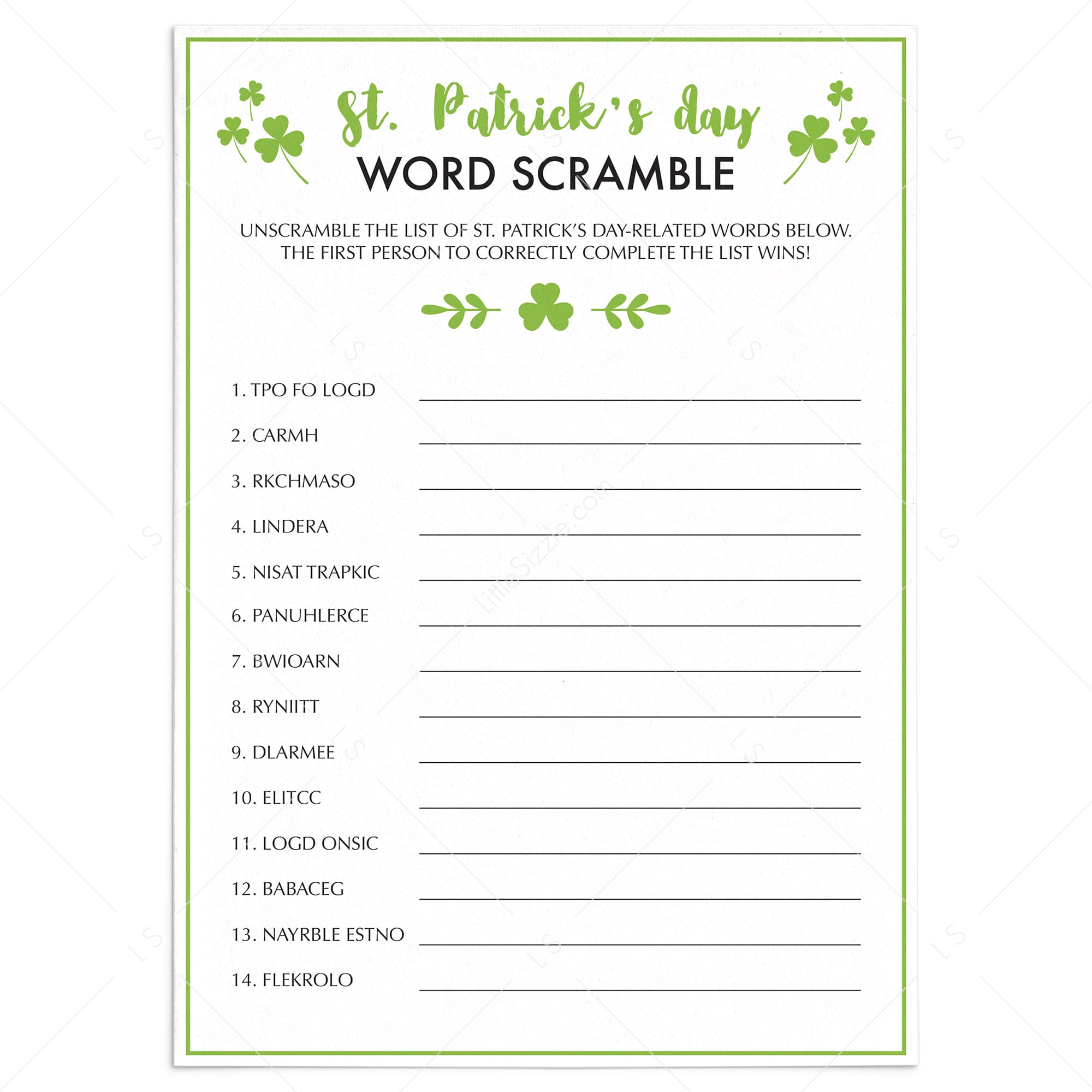 (Zoom) Saint Patrick's Day Unscramble Word Game by LittleSizzle