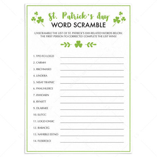 (Zoom) Saint Patrick's Day Unscramble Word Game by LittleSizzle