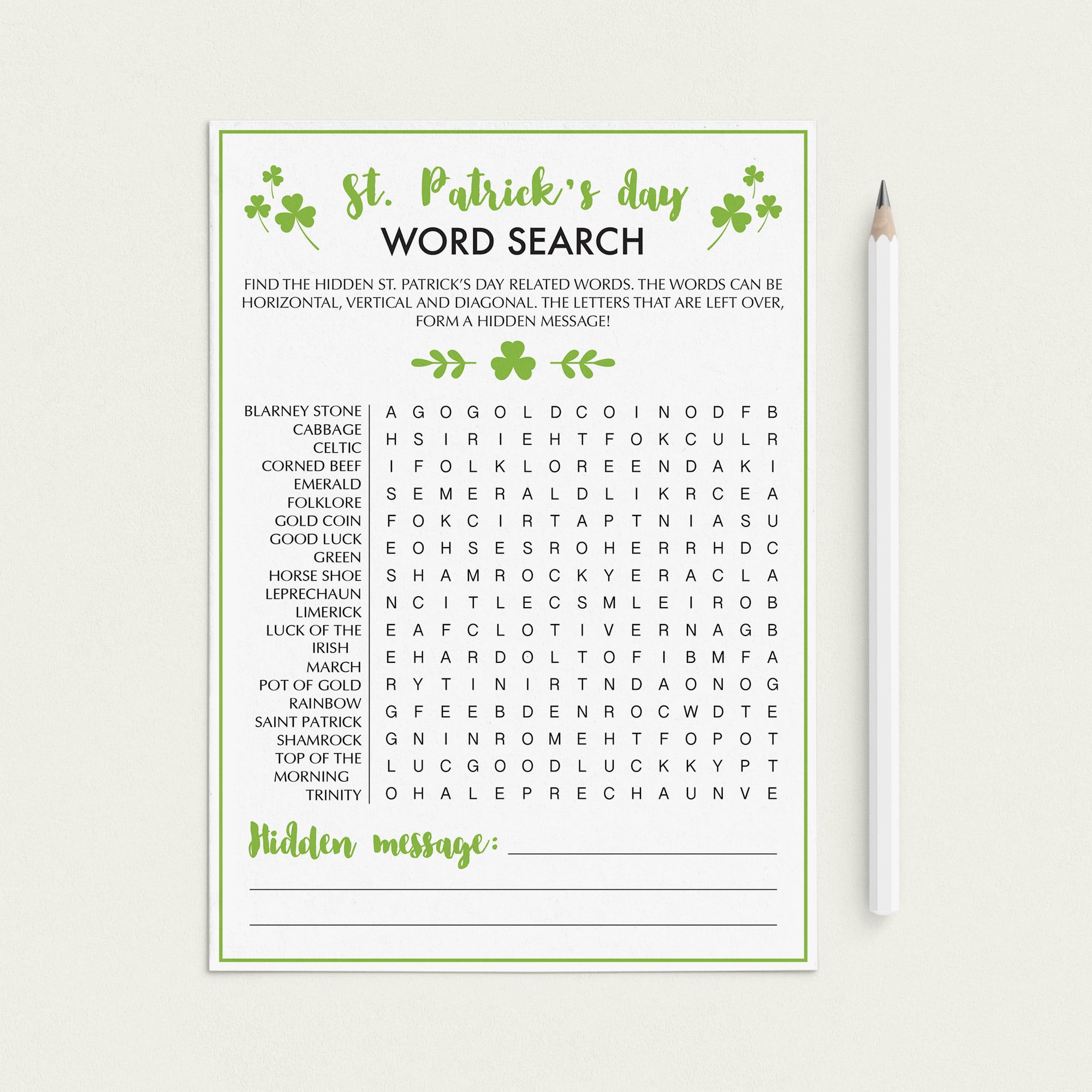 Saint Patrick Word Find Game Printable by LittleSizzle