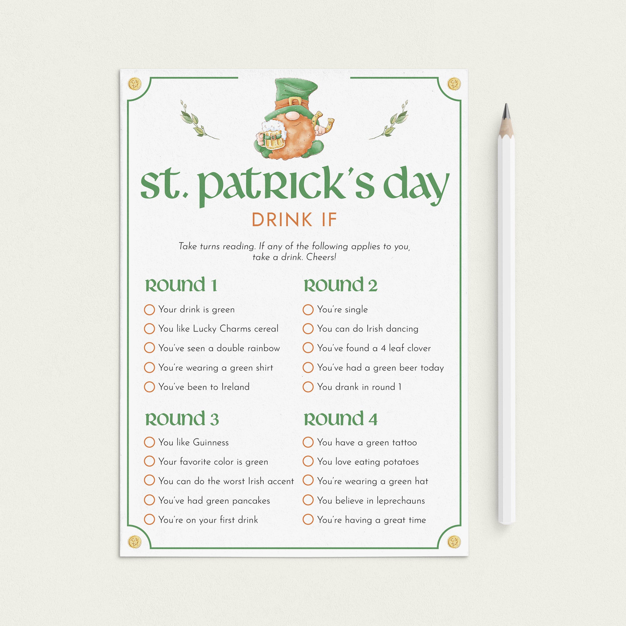 St Patricks Party Game Drink If Printable by LittleSizzle