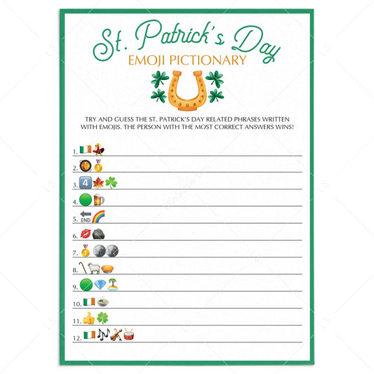 St. Patrick's Day Game Emoji Pictionary Printable & Virtual by LittleSizzle