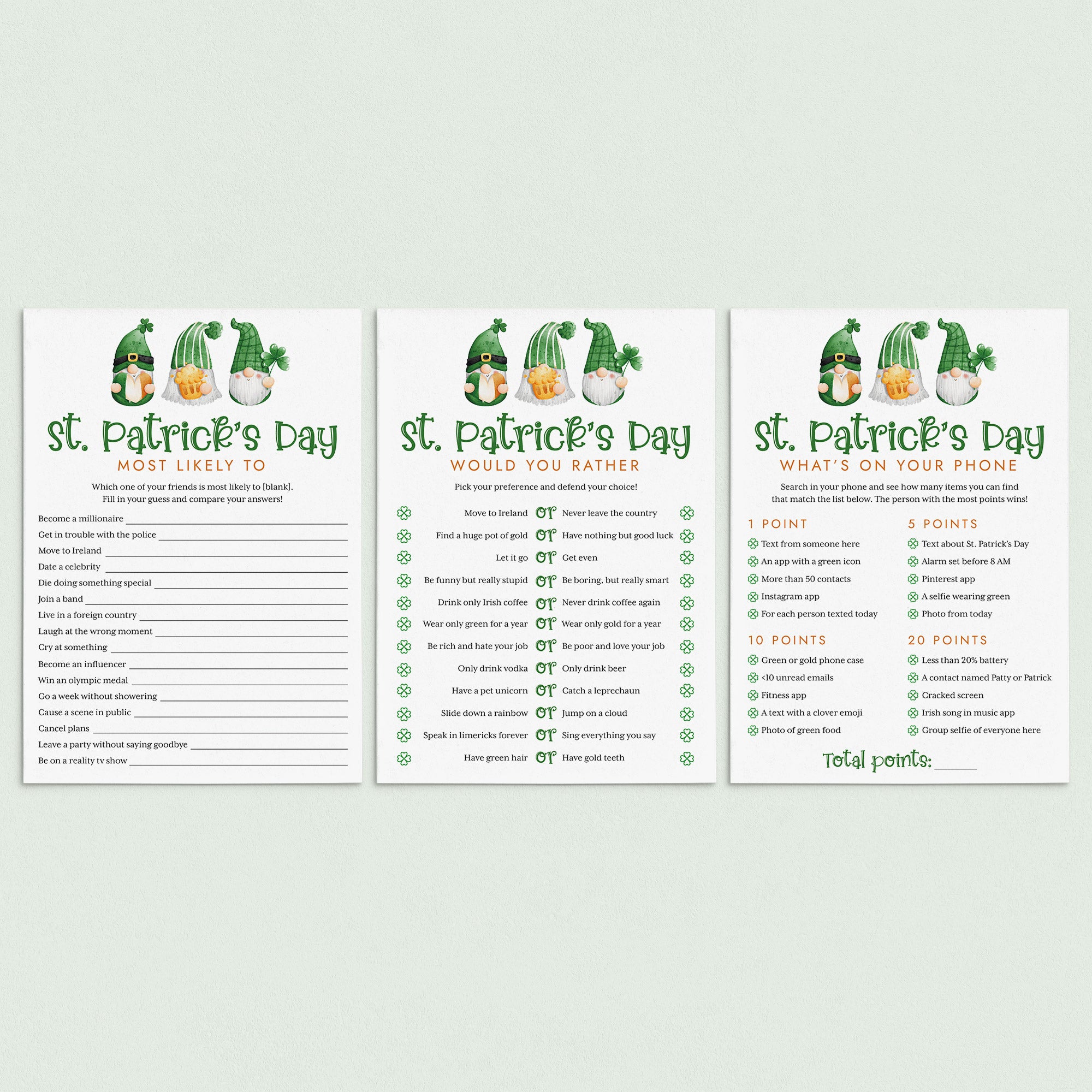 Printable St. Patrick's Day Games for Adults by LittleSizzle