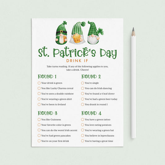Saint Patrick's Day Game for Adults Drink If Printable by LittleSizzle