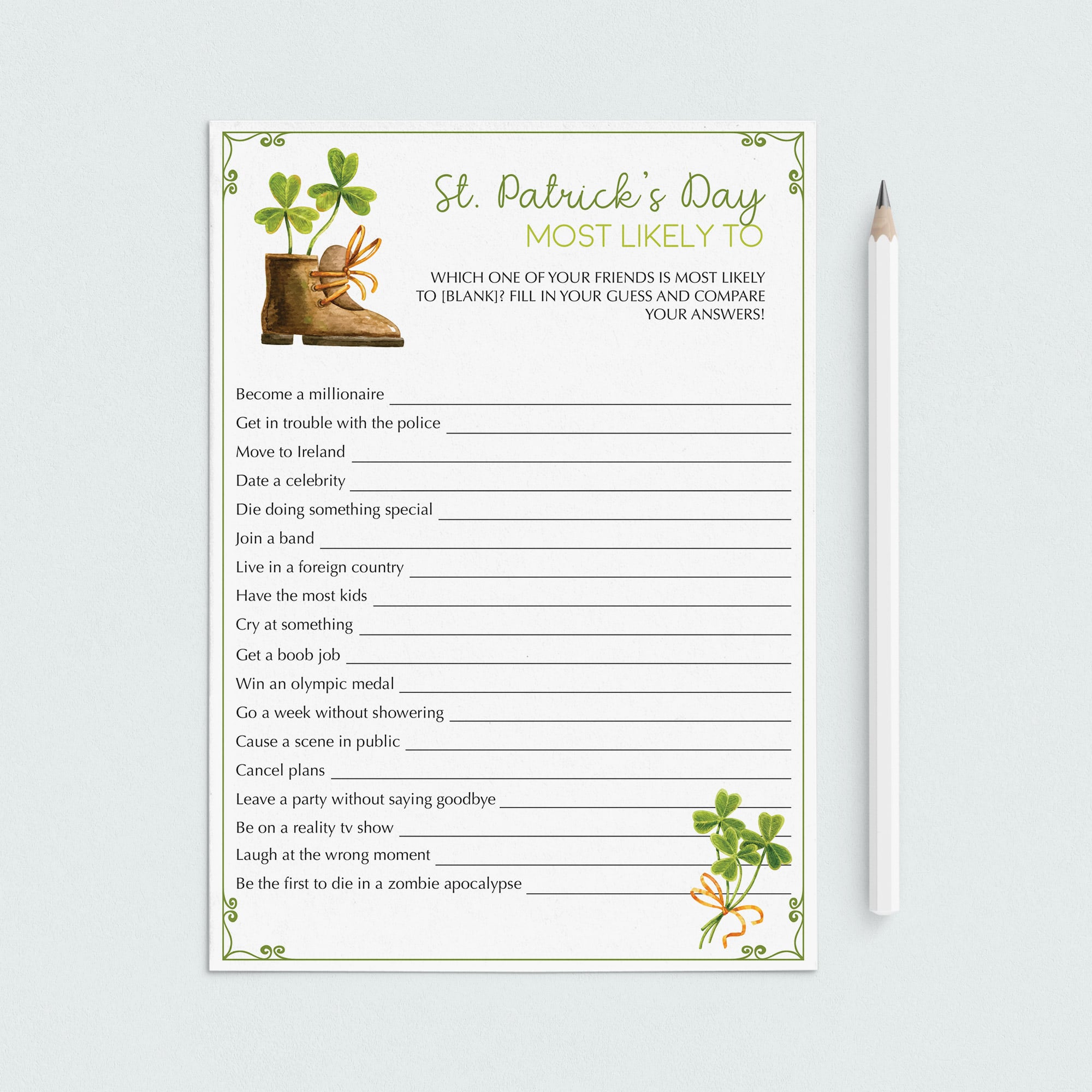 (Zoom) St. Patrick's Game for Friends Instant Download by LittleSizzle