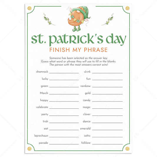 Printable St Patricks Game Finish My Phrase by LittleSizzle
