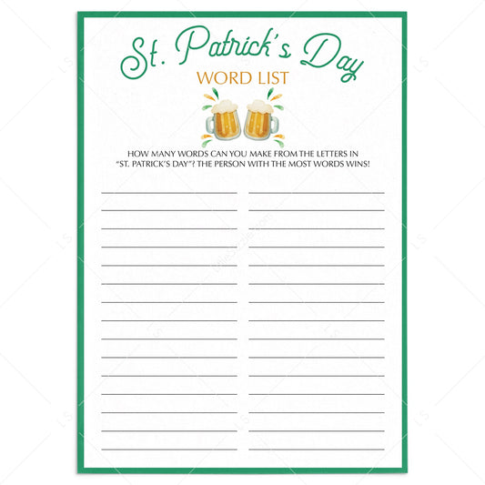 St Patrick's Day Word Game Virtual & Printable by LittleSizzle
