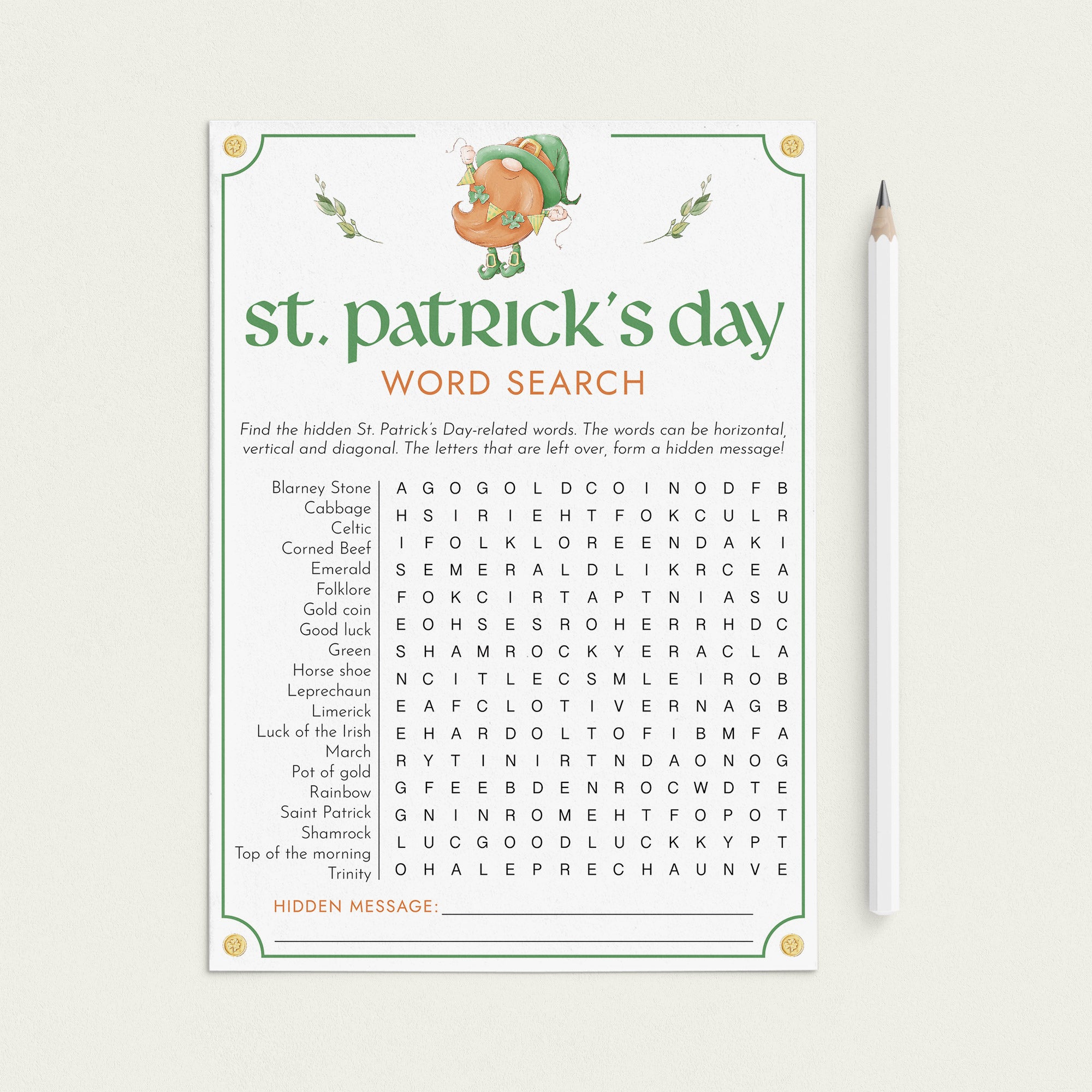 Kids St Patricks Day Game Printable Word Search by LittleSizzle