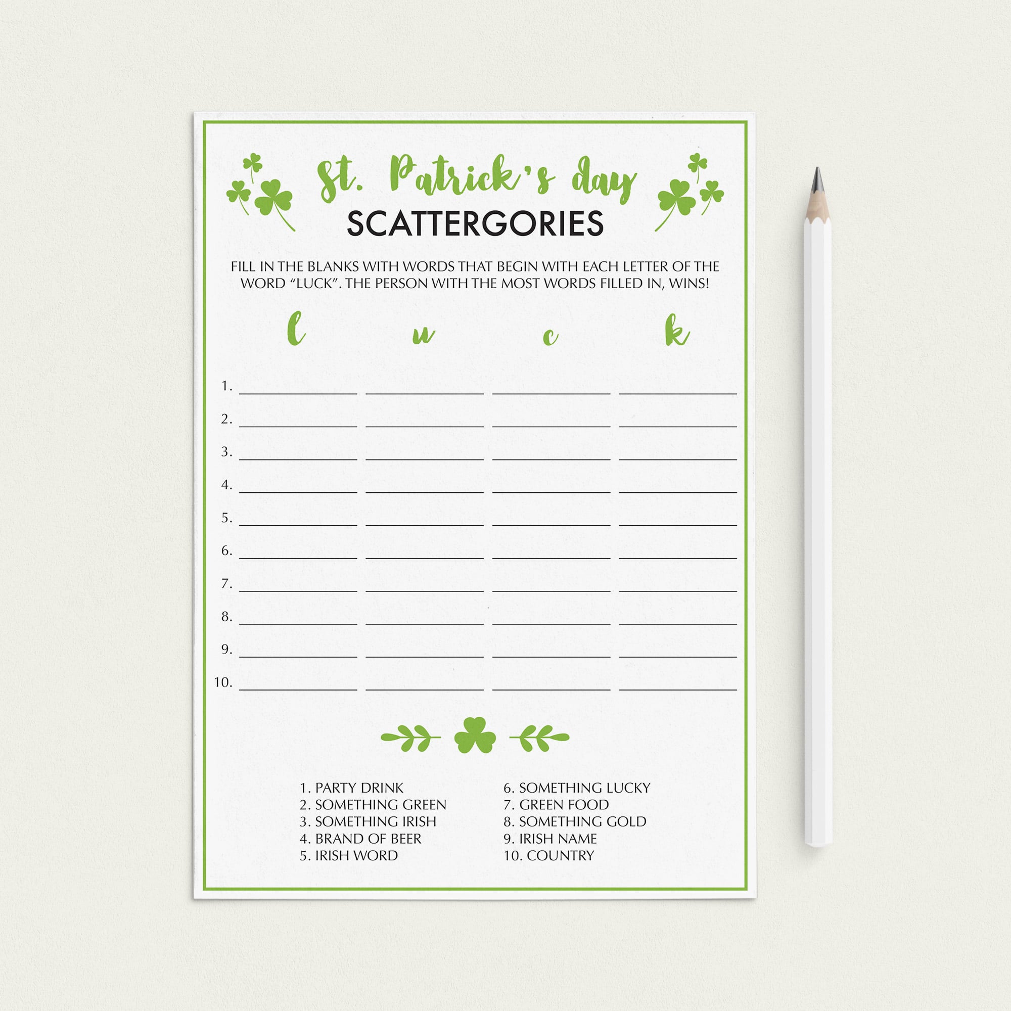 St Patrick's Day Game for Family To Print or Play Online by LittleSizzle