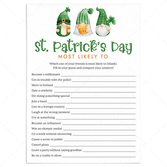 Saint Patrick's Day Most Likely To Game Printable by LittleSizzle