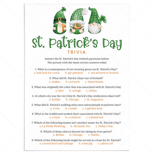 St Patrick's Day Trivia Quiz with Answer Key Printable by LittleSizzle