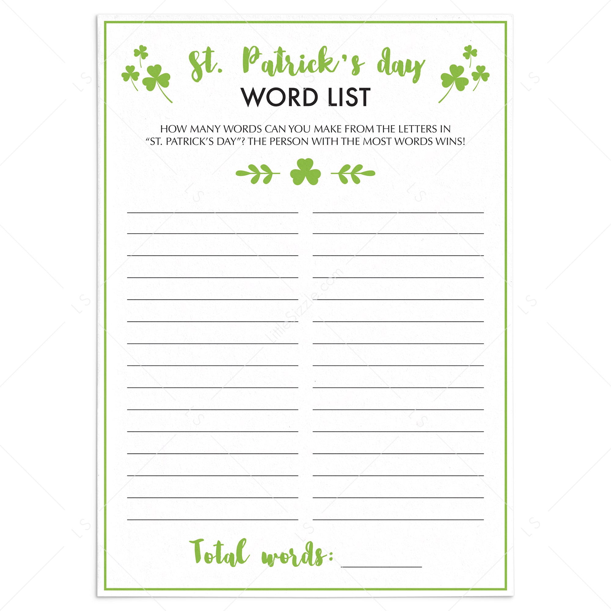 Simple St Patrick's Day Game for Groups Word List by LittleSizzle