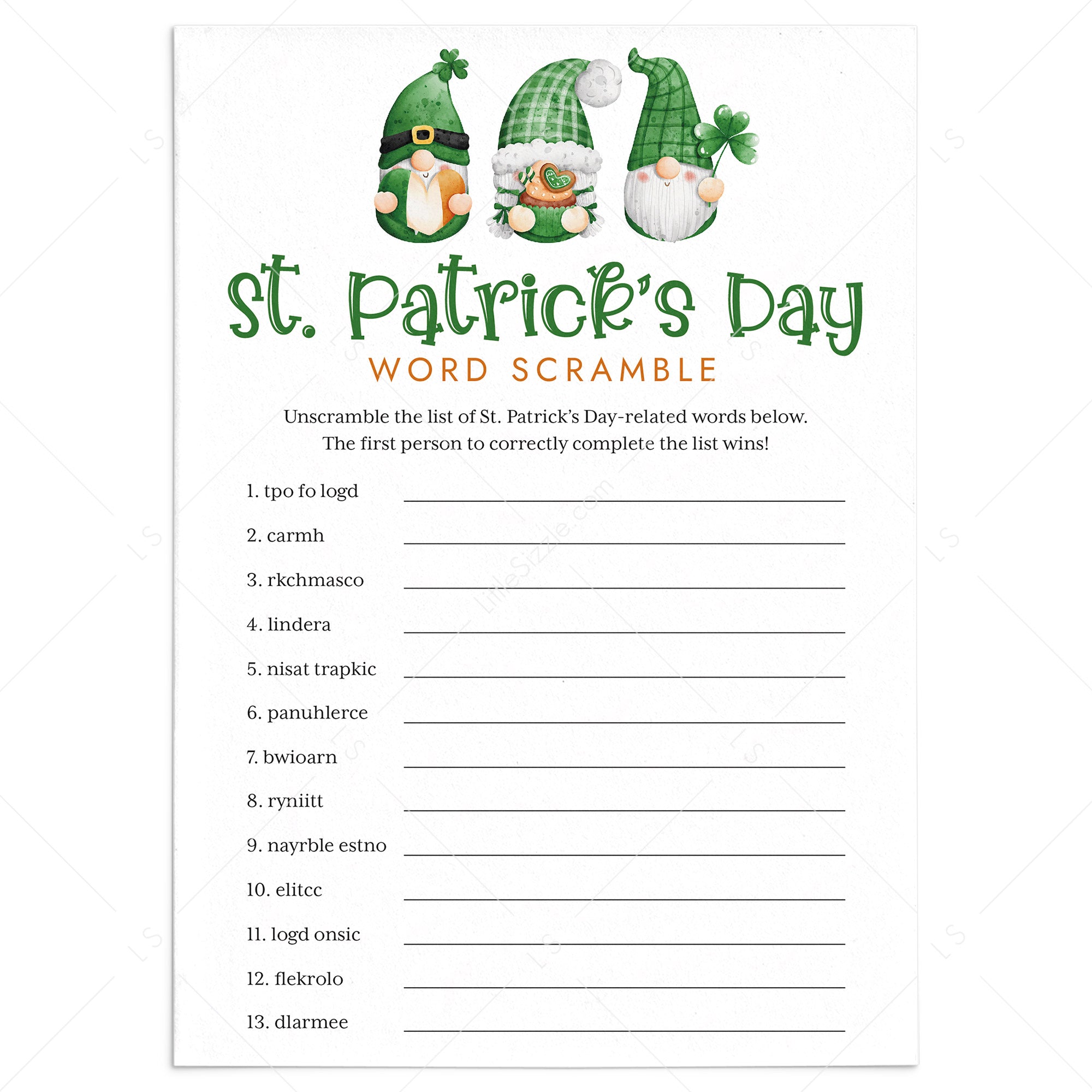 St Patrick's Word Scramble Game With Answer Key by LittleSizzle