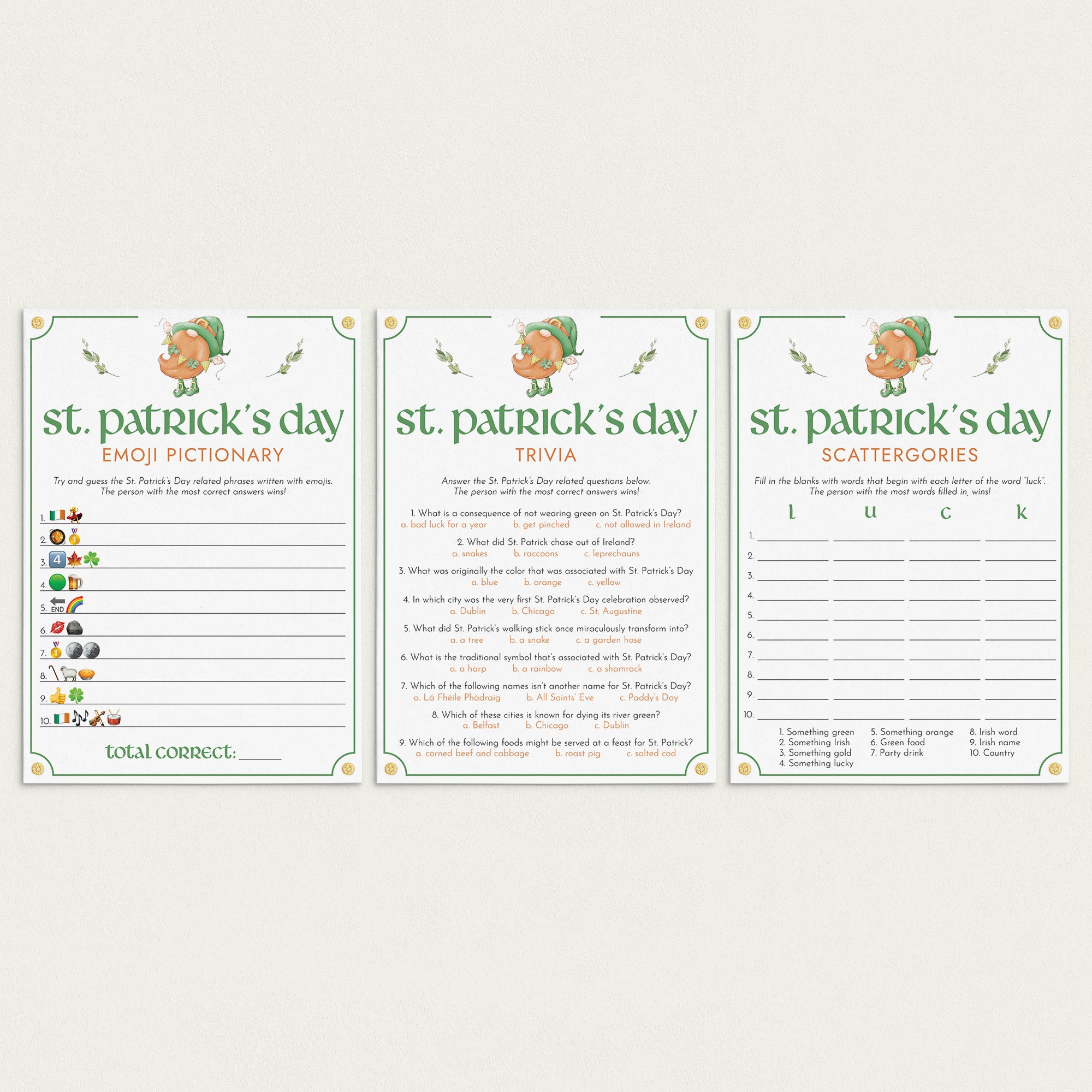St Patricks Games for Family Instant Download by LittleSizzle