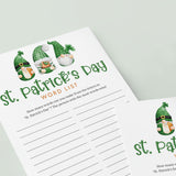 St Patrick's Game for Kids Printable Word List