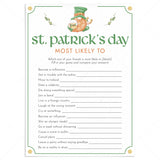 St Patricks Party Game Who Is Most Likely To Printable by LittleSizzle