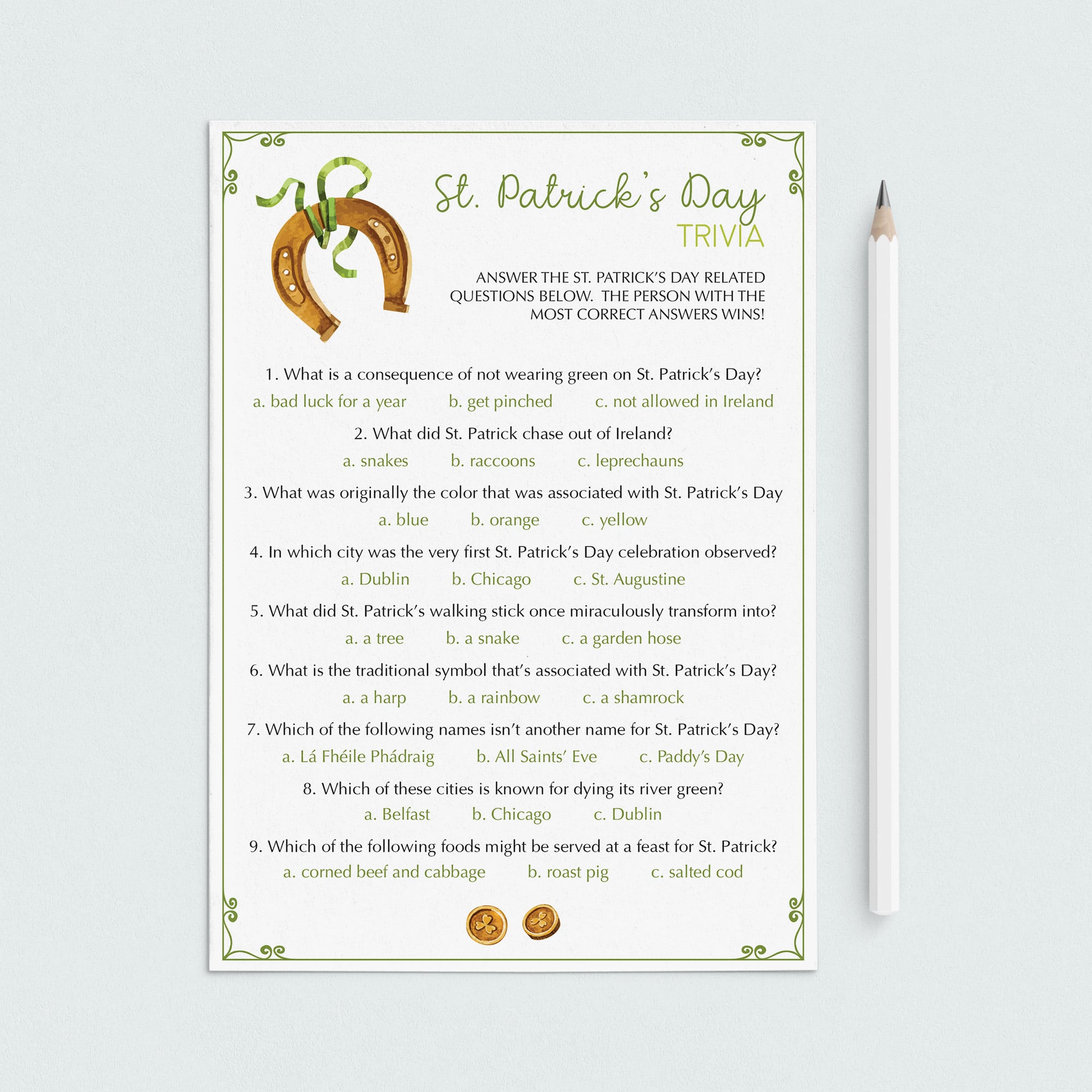 St Patricks Day Office Game Trivia Virtual and Printable by LittleSizzle