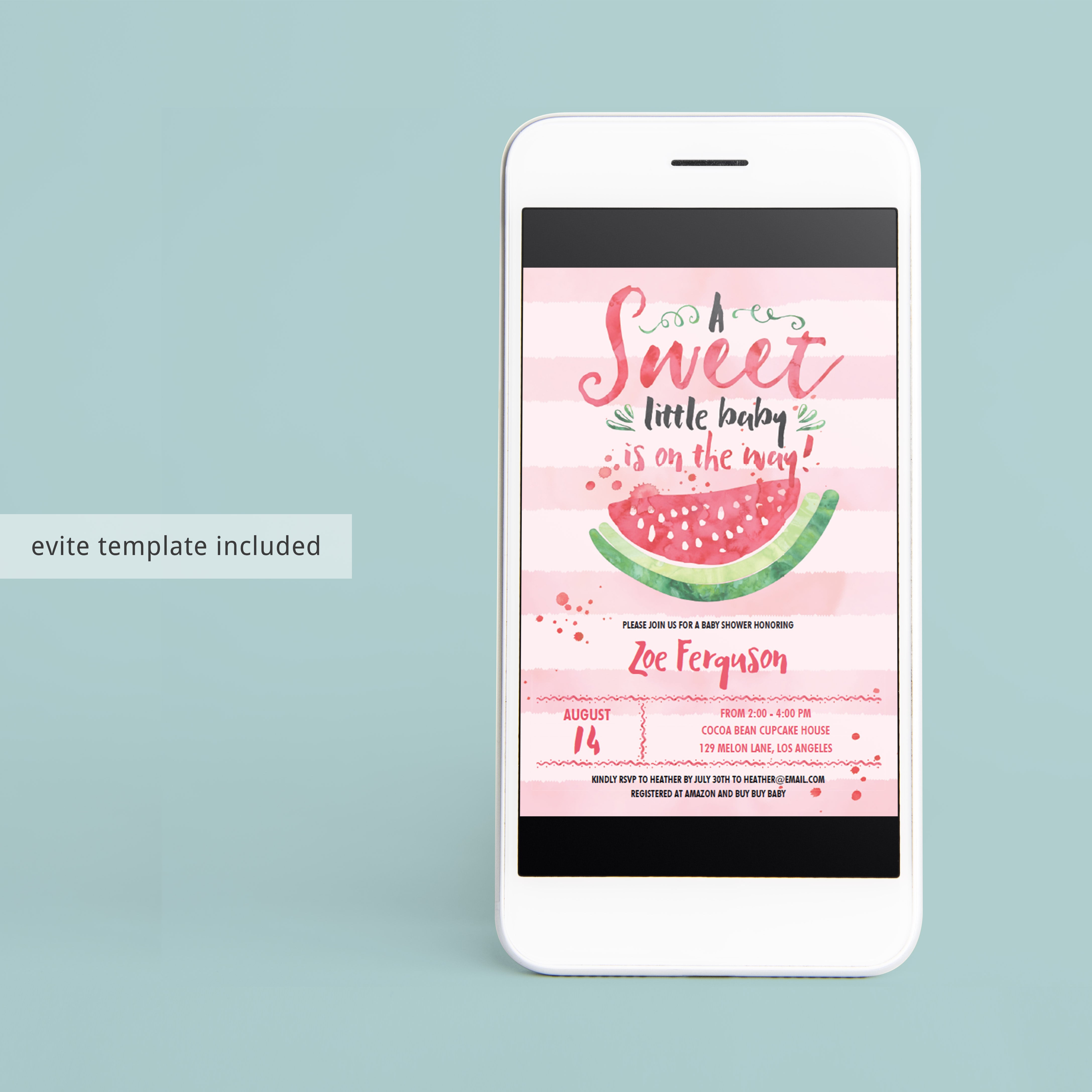Watermelon baby shower evite editable template by LittleSizzle