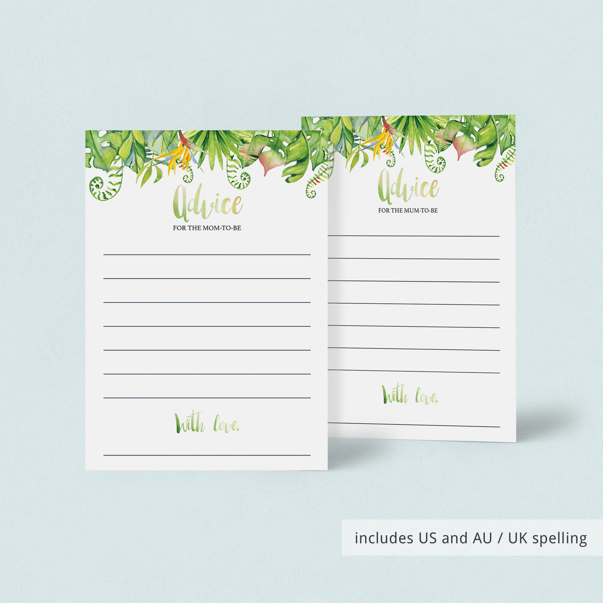 Tropical leaves advice card printable by LittleSizzle