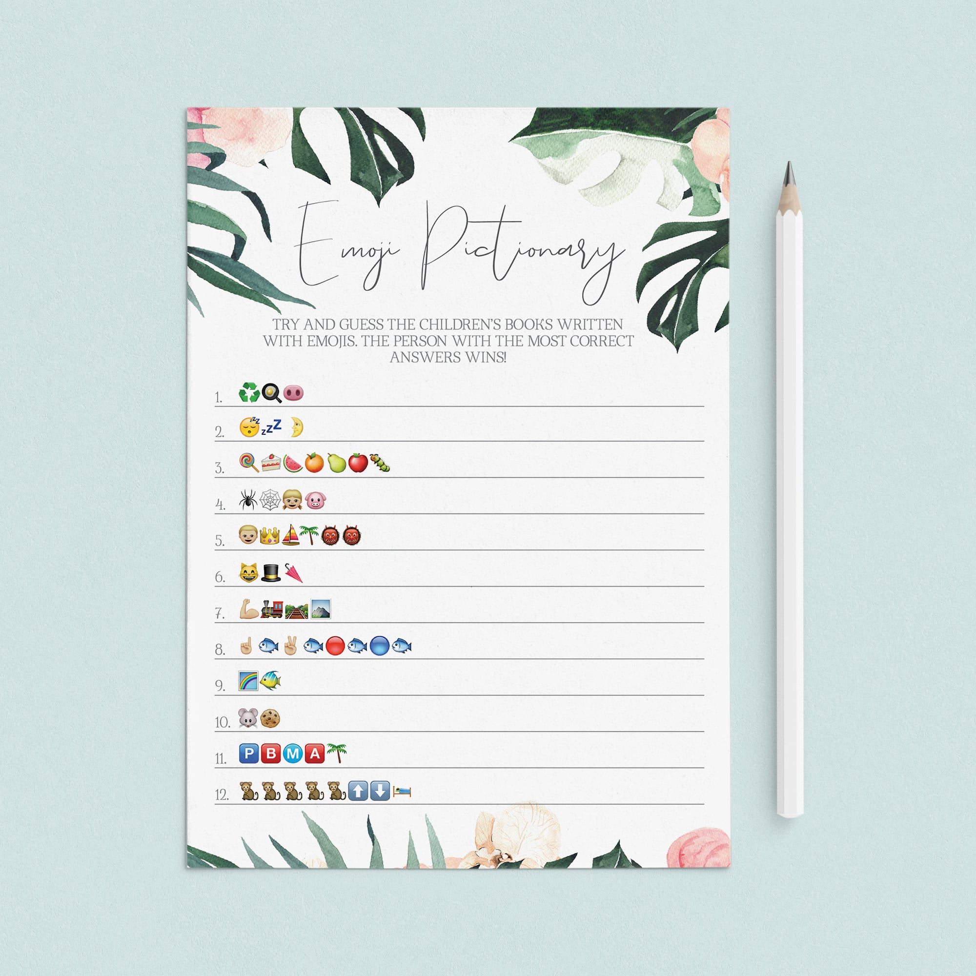 Summer Baby Shower Game Emoji Pictionary Download by LittleSizzle