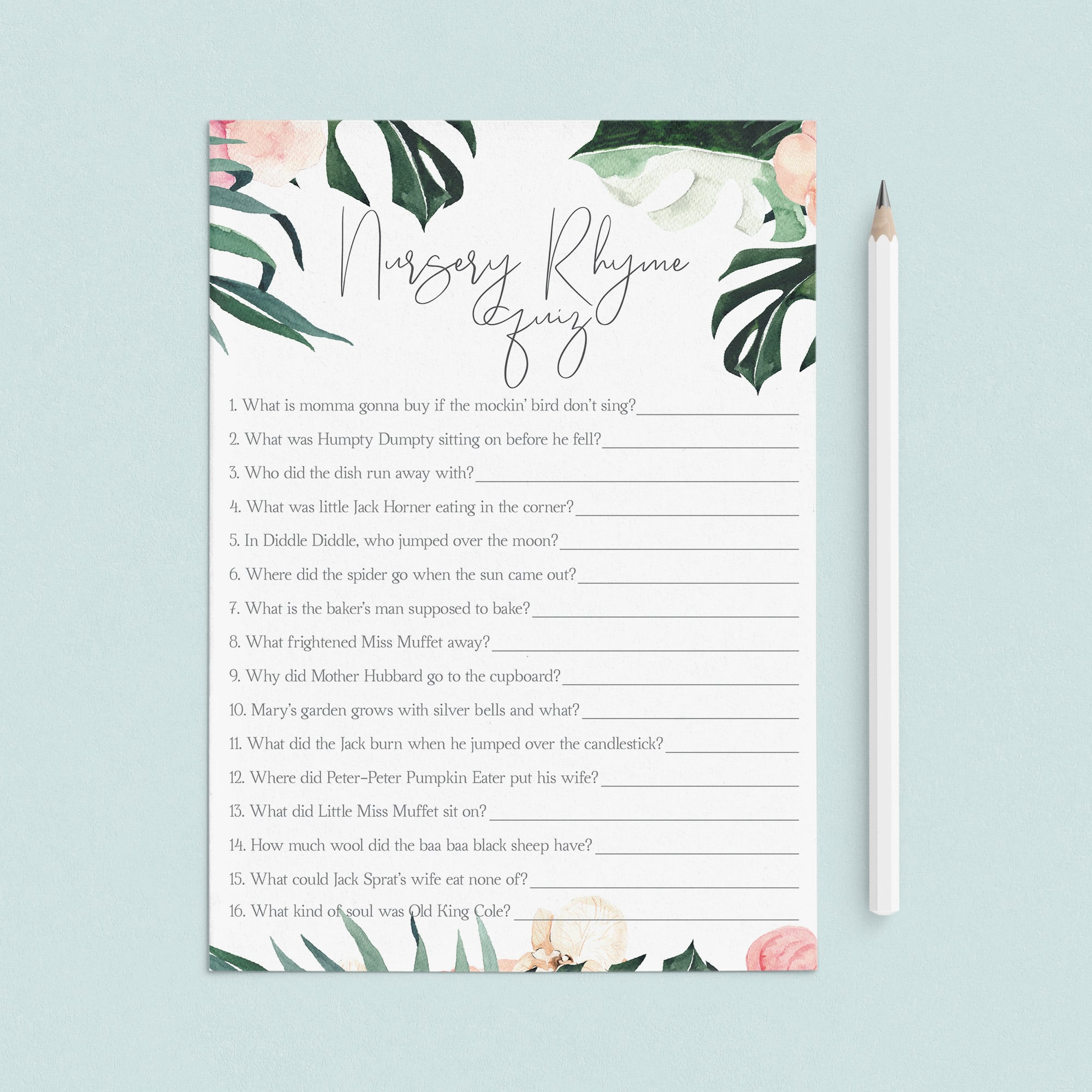 Nursery Rhyme Quiz for Summer Baby Shower by LittleSizzle