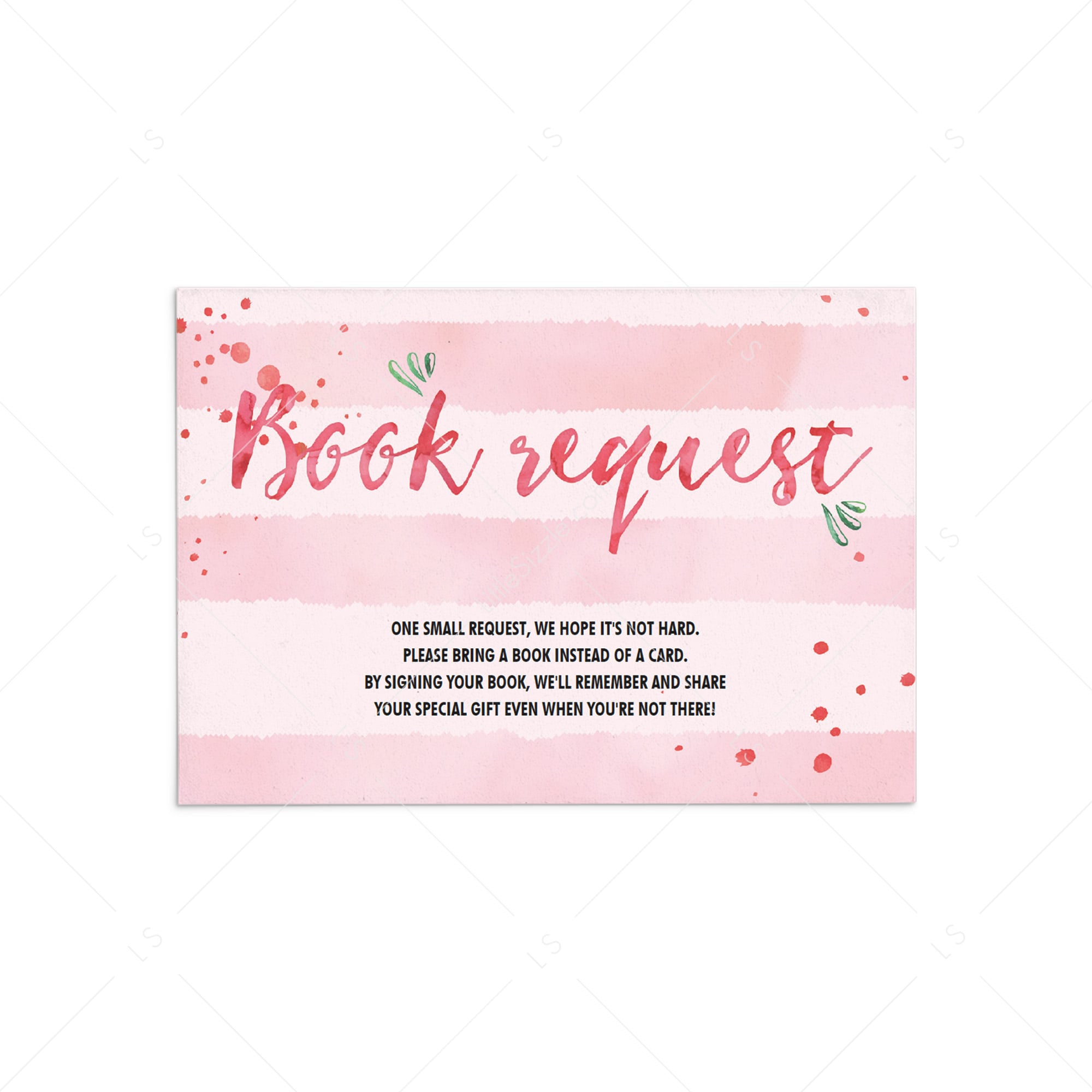 Watercolor pink baby book request cards by LittleSizzle