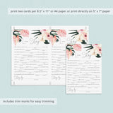 Tropical Bridal Shower Mad Libs Fill In The Blanks Template